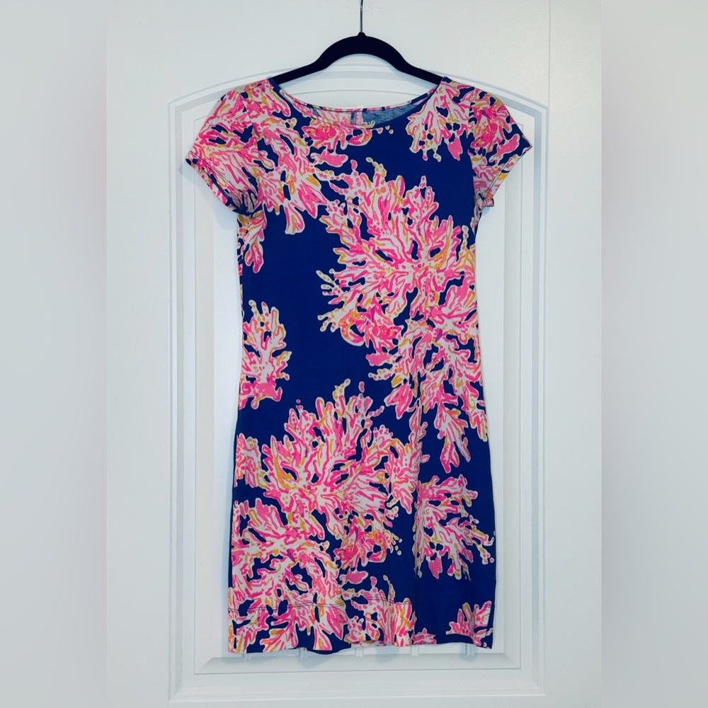 Lilly Pulitzer Marlo Its Electric Floral Mini T-Shirt Dress Blue Pink XXS Beach